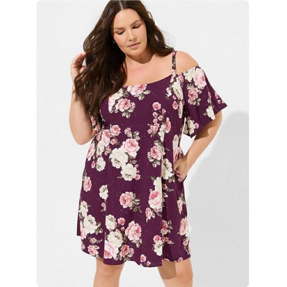 Torrid maroon floral dress halter off shoulder size 10 (F1)